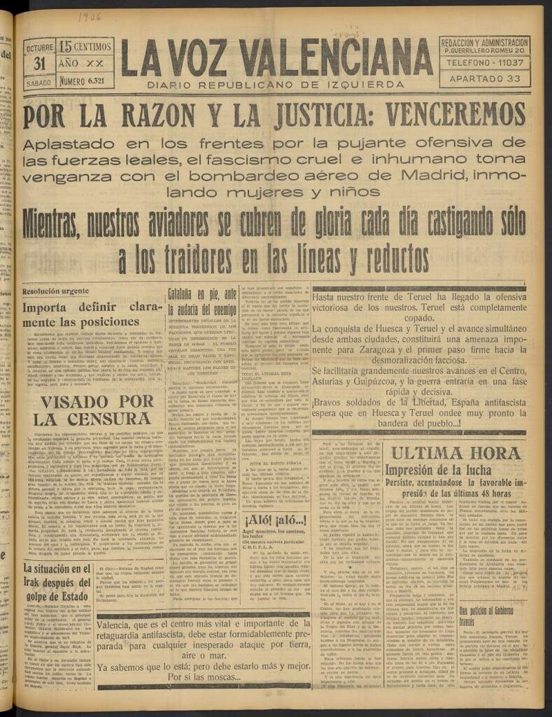 Miniatura de La Voz Valenciana del 31 de octubre de 1936