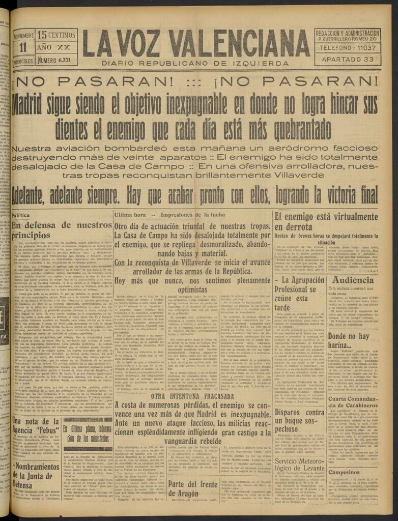 Miniatura de La Voz Valenciana del 11 de noviembre de 1936