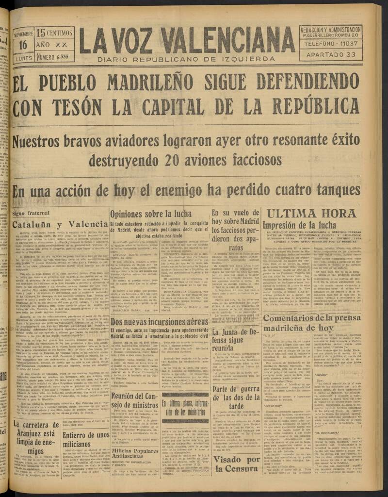 Miniatura de La Voz Valenciana del 16 de noviembre de 1936