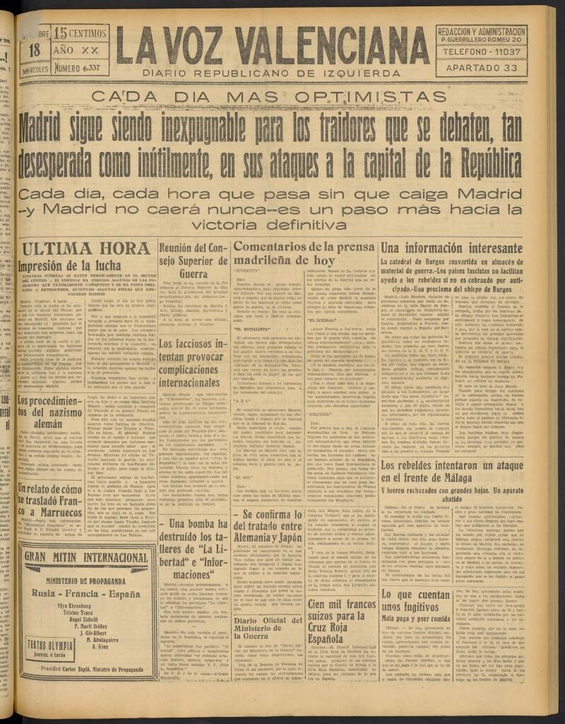 Miniatura de La Voz Valenciana del 18 de noviembre de 1936