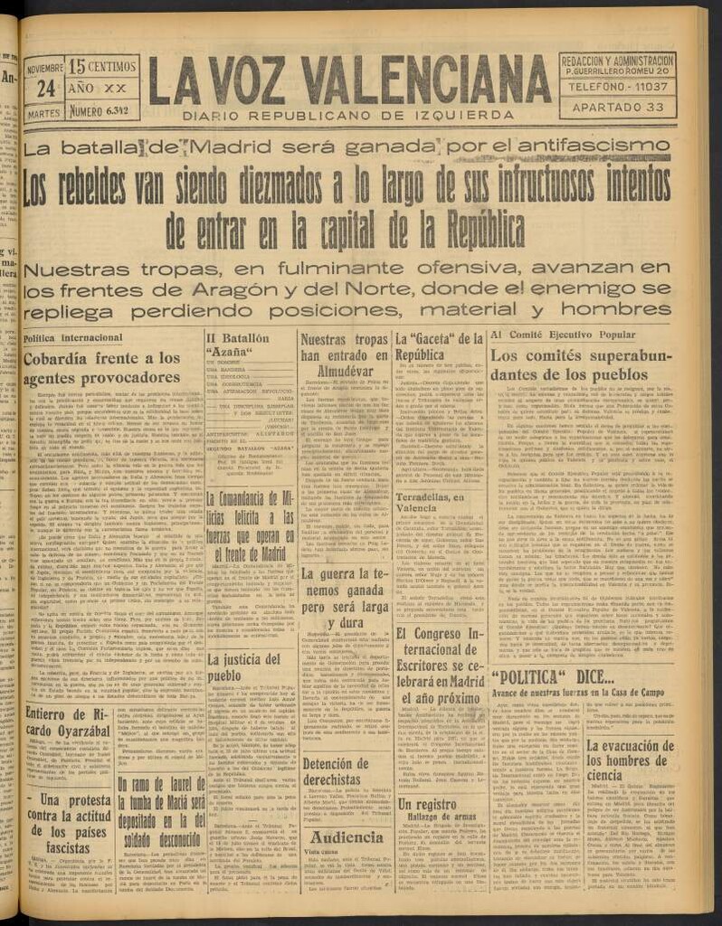 Miniatura de La Voz Valenciana del 24 de noviembre de 1936