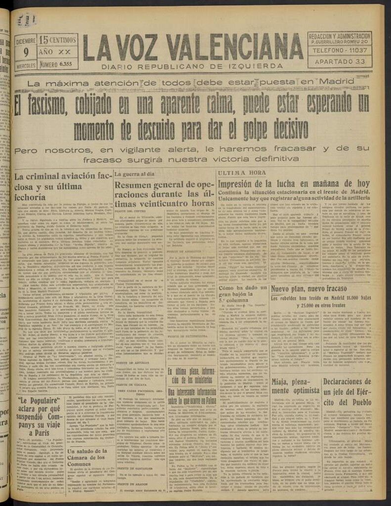 Miniatura de La Voz Valenciana del 9 de diciembre de 1936