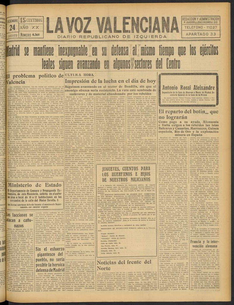 Miniatura de La Voz Valenciana del 24 de diciembre de 1936