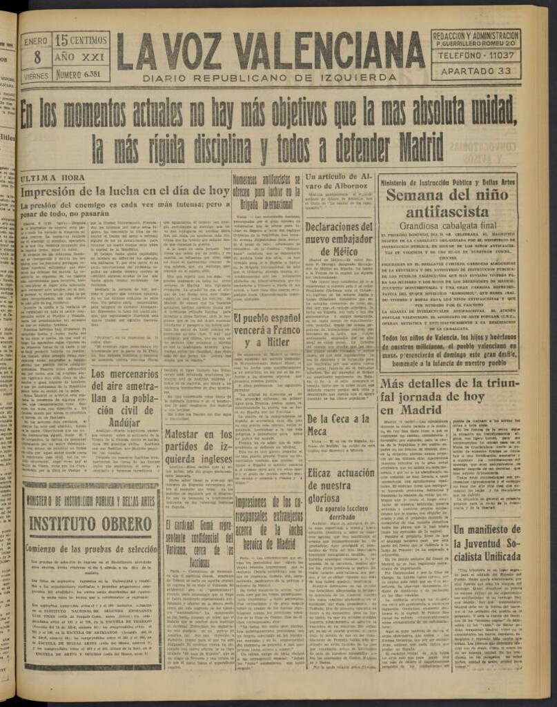 Miniatura de La Voz Valenciana del 8 de enero de 1937