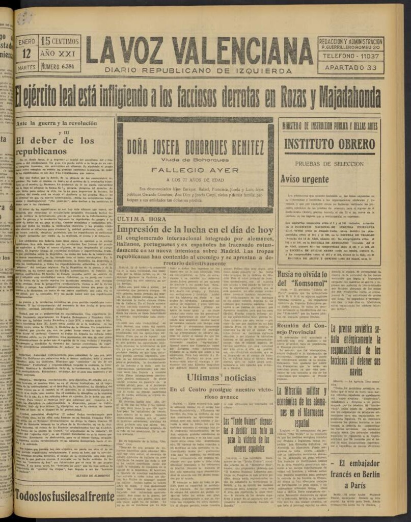Miniatura de La Voz Valenciana del 12 de enero de 1937