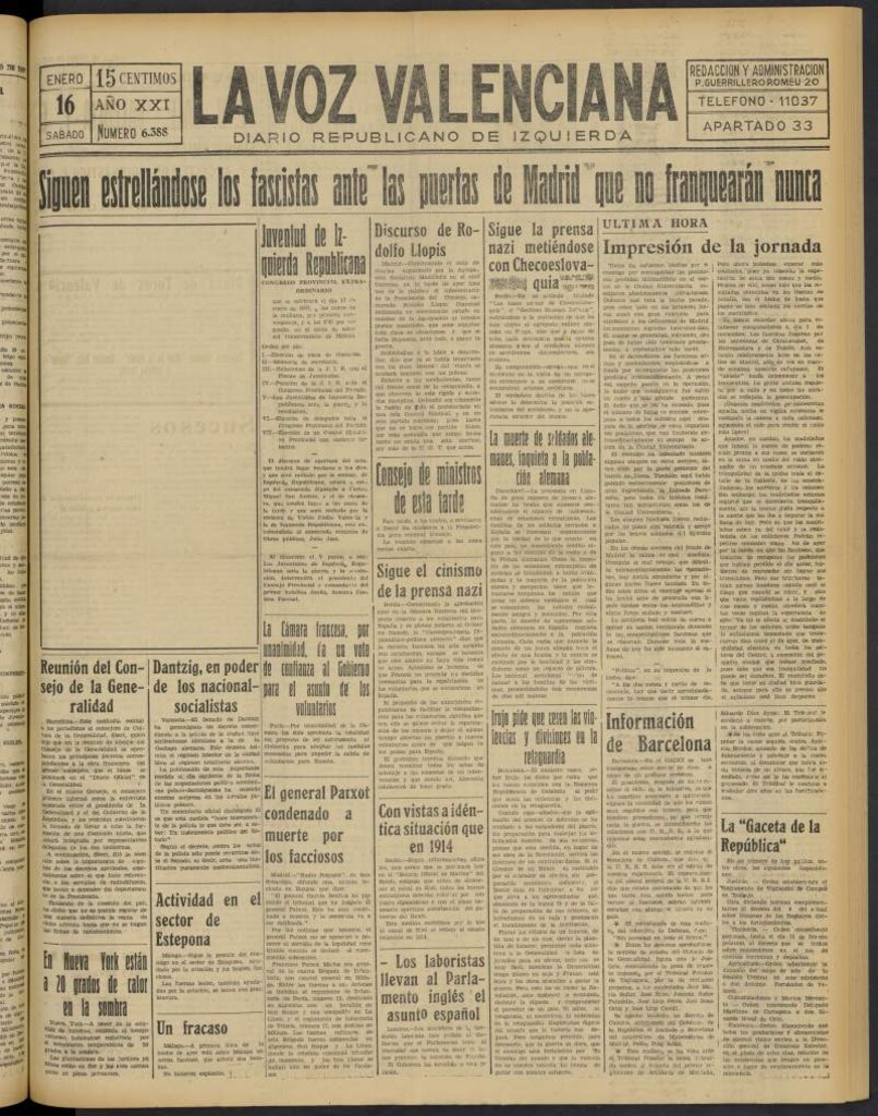 Miniatura de La Voz Valenciana del 16 de enero de 1937