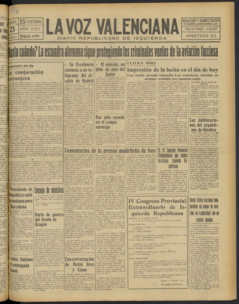 Miniatura de La Voz Valenciana del 23 de enero de 1937