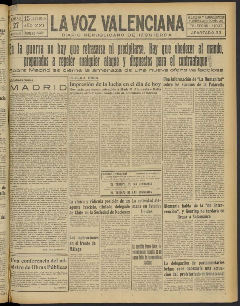 Miniatura de La Voz Valenciana del 27 de enero de 1937