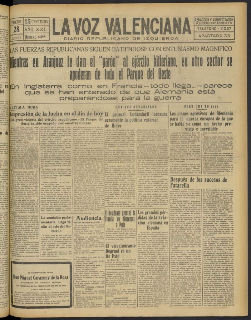 Miniatura de La Voz Valenciana del 28 de enero de 1937