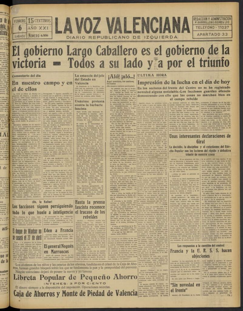 Miniatura de La Voz Valenciana del 6 de febrero de 1937