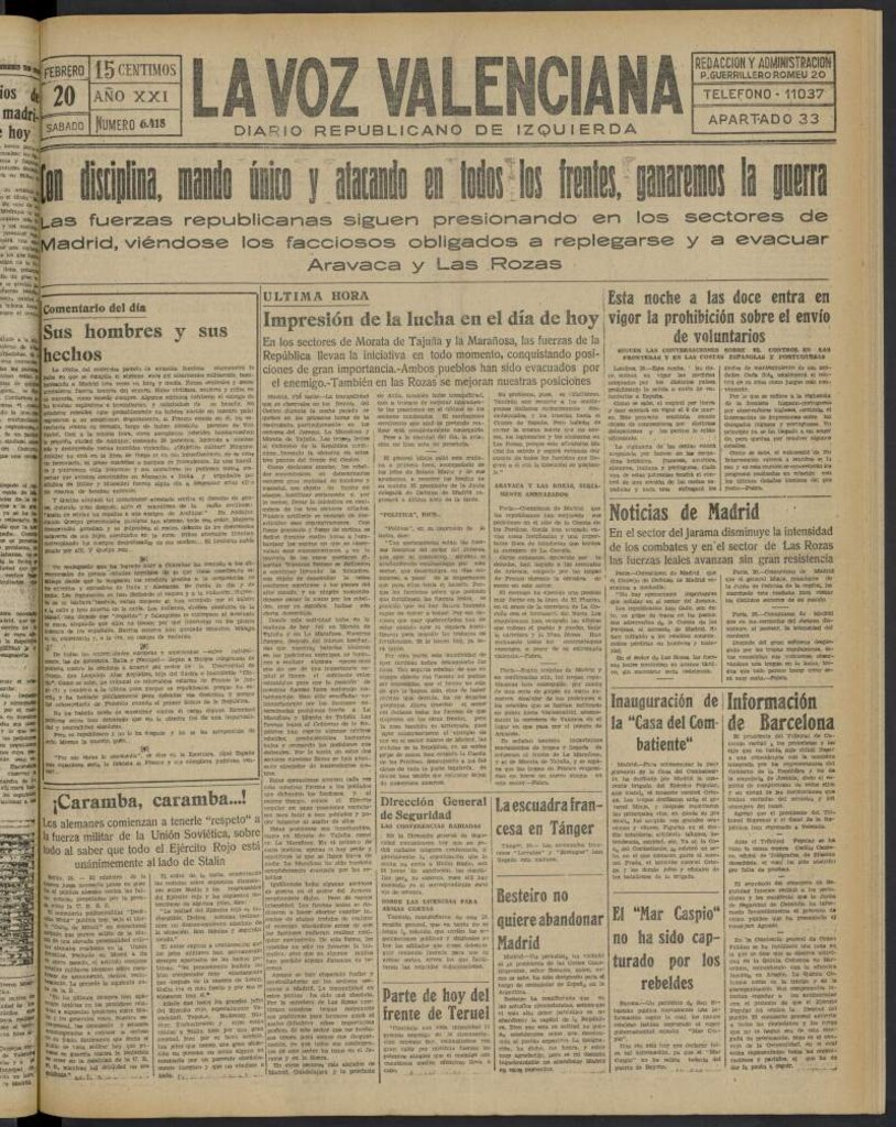 Miniatura de La Voz Valenciana del 20 de febrero de 1937