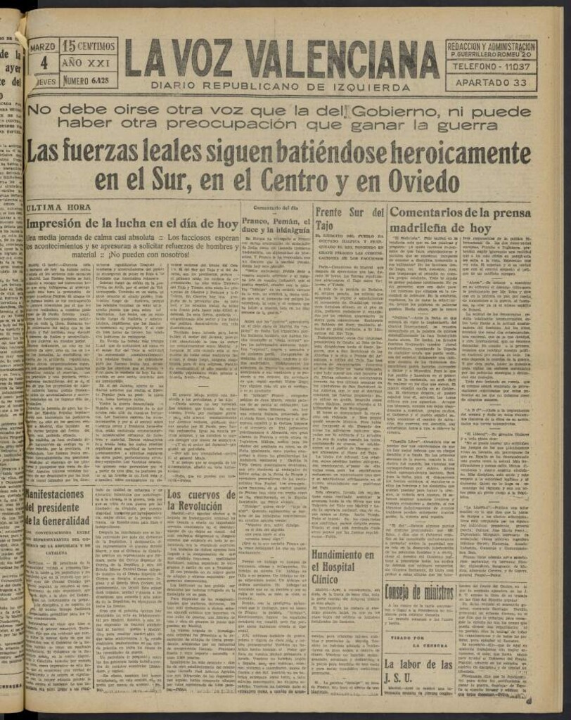 Miniatura de La Voz Valenciana del 4 de marzo de 1937