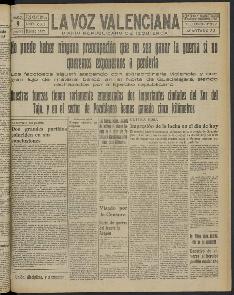 Miniatura de La Voz Valenciana del 9 de marzo de 1937
