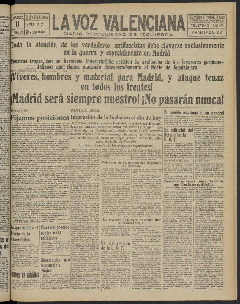 Miniatura de La Voz Valenciana del 11 de marzo de 1937