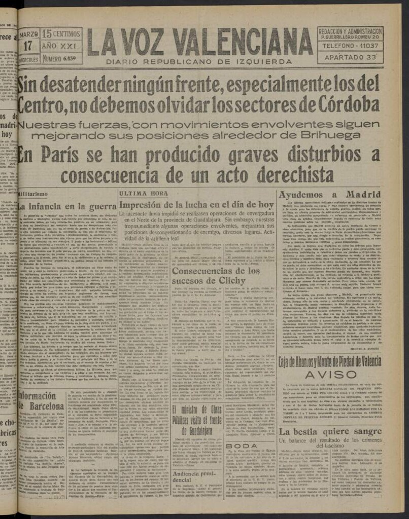 Miniatura de La Voz Valenciana del 17 de marzo de 1937
