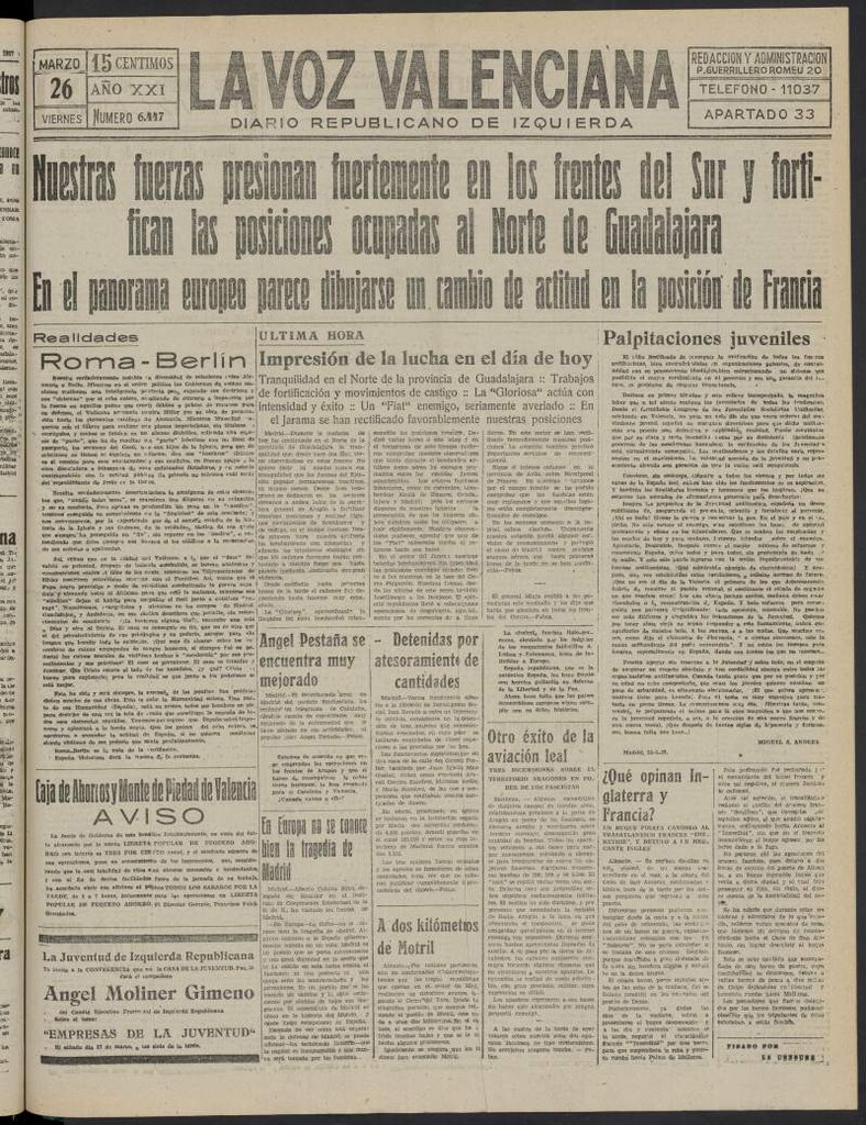Miniatura de La Voz Valenciana del 26 de marzo de 1937