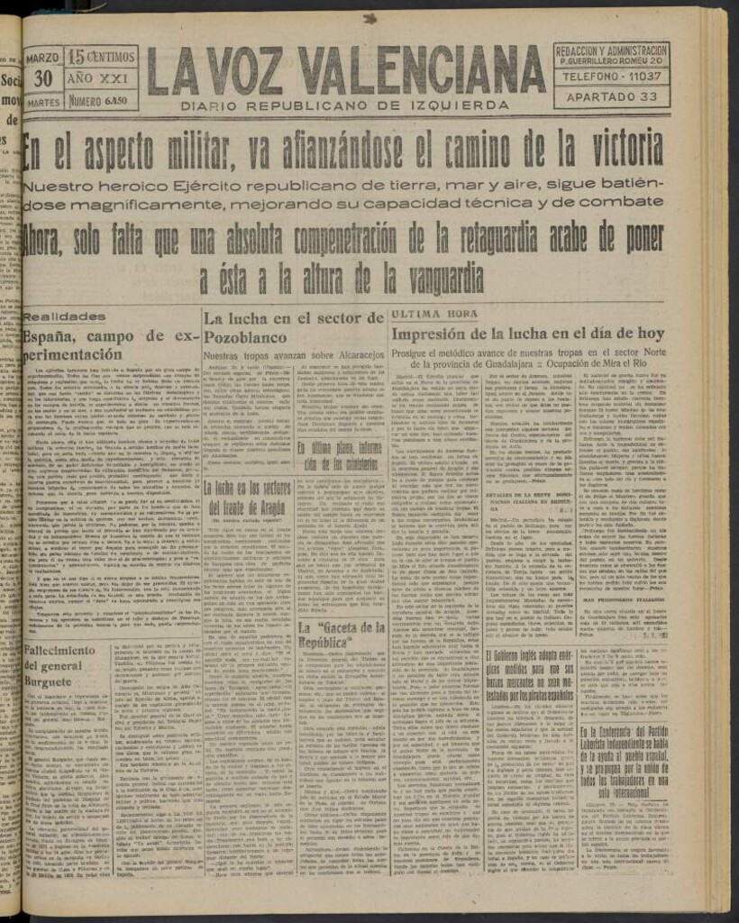Miniatura de La Voz Valenciana del 30 de marzo de 1937