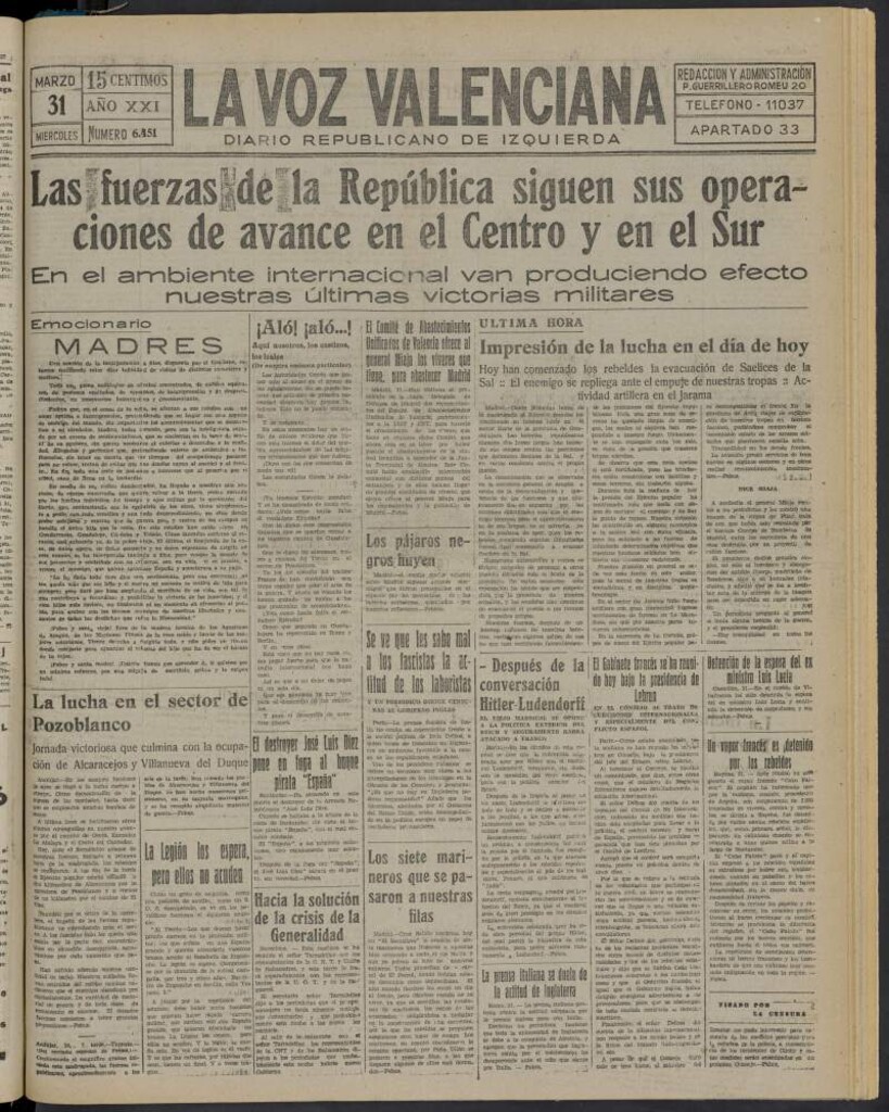 Miniatura de La Voz Valenciana del 31 de marzo de 1937