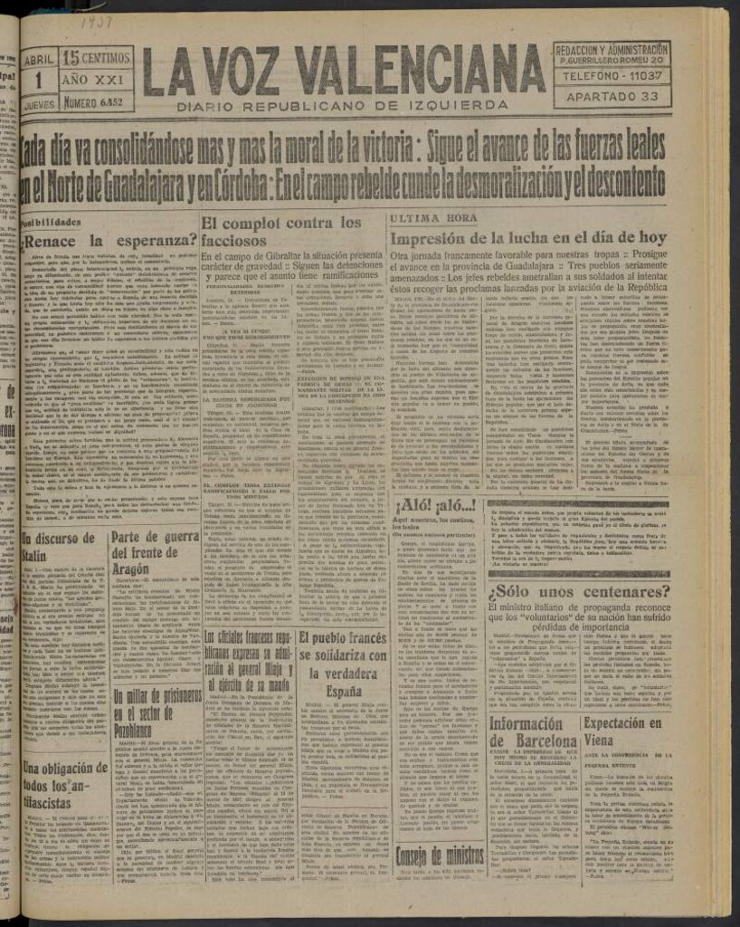 Miniatura de La Voz Valenciana del 1 de abril de 1937