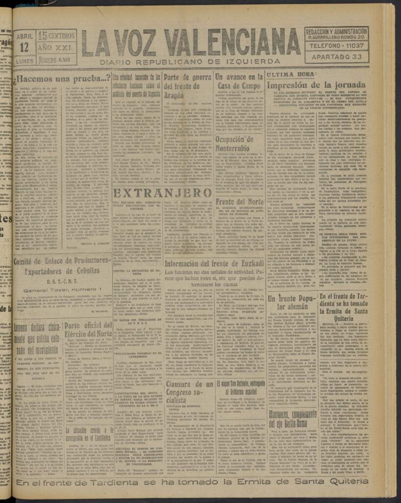 Miniatura de La Voz Valenciana del 12 de abril de 1937