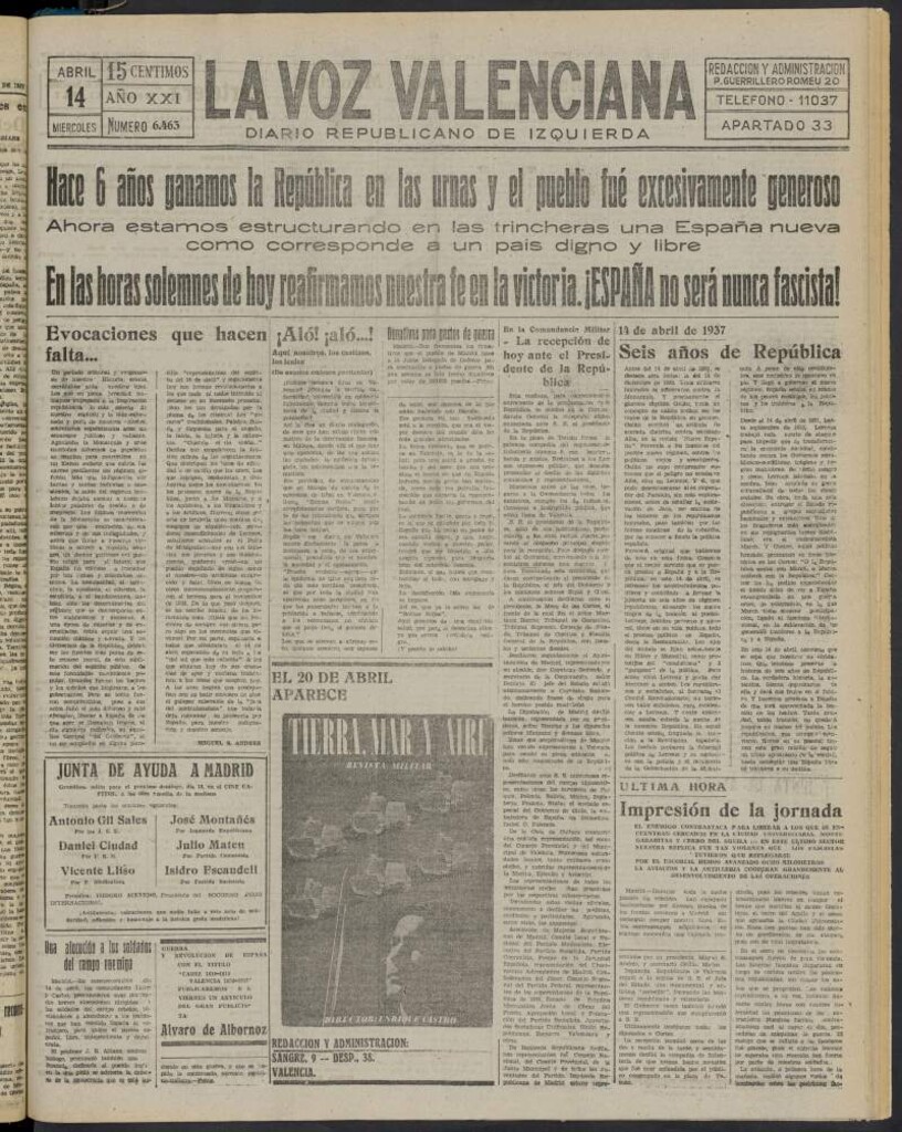 Miniatura de La Voz Valenciana del 14 de abril de 1937