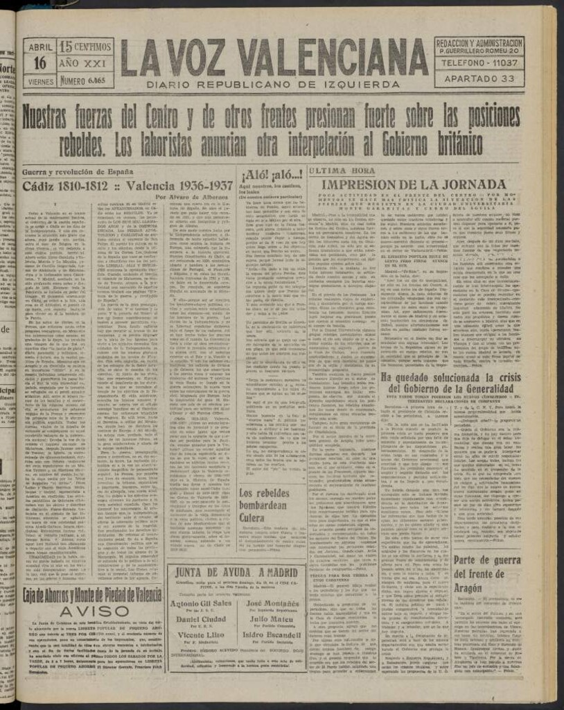 Miniatura de La Voz Valenciana del 16 de abril de 1937