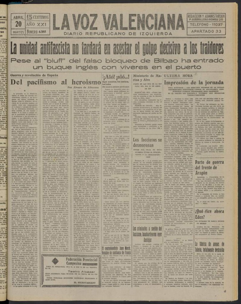 Miniatura de La Voz Valenciana del 20 de abril de 1937