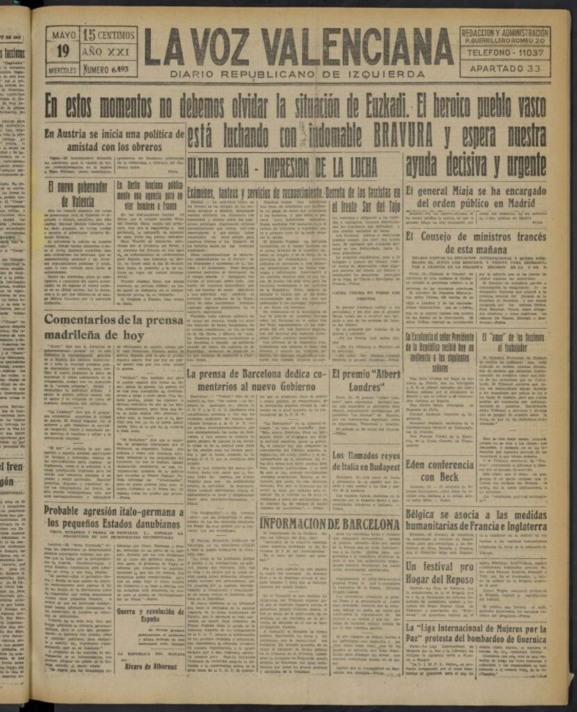Miniatura de La Voz Valenciana del 19 de mayo de 1937