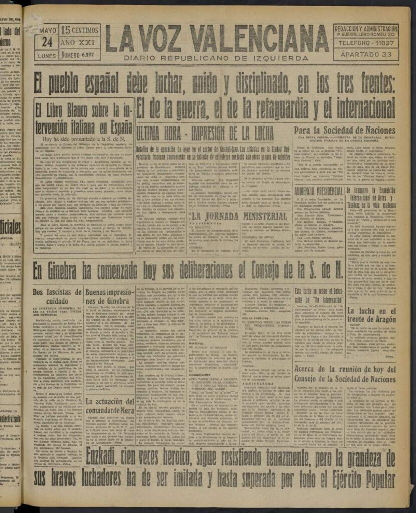 Miniatura de La Voz Valenciana del 24 de mayo de 1937