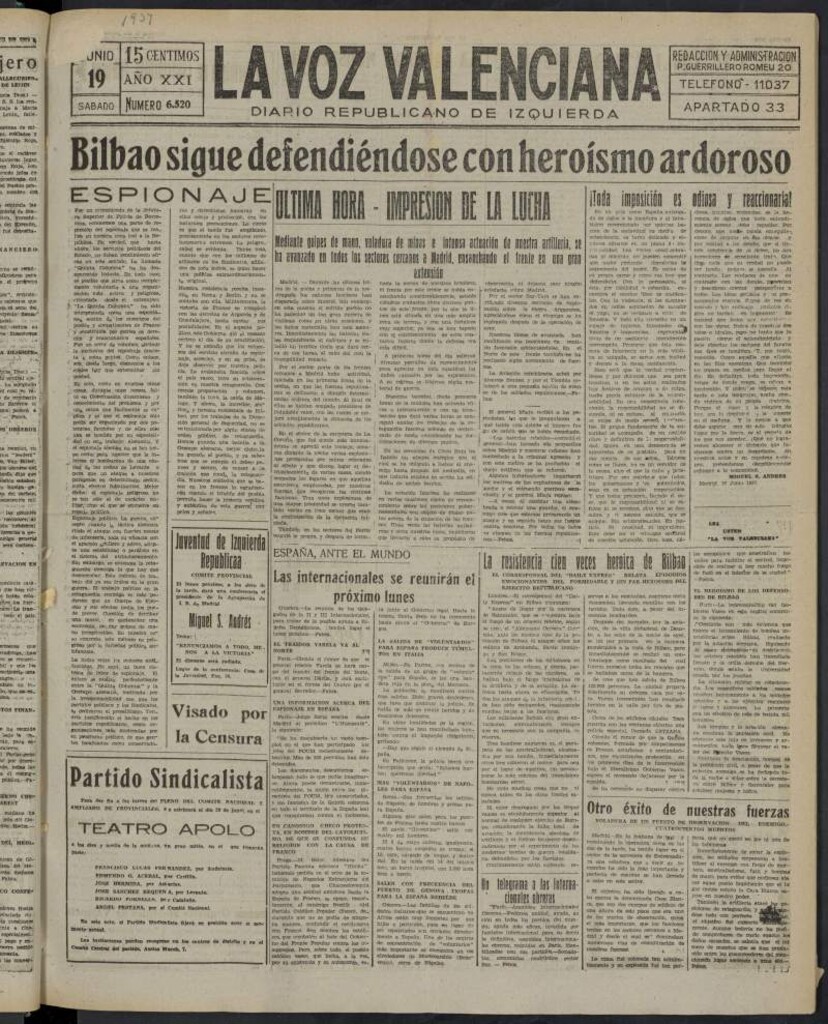 Miniatura de La Voz Valenciana del 19 de junio de 1937