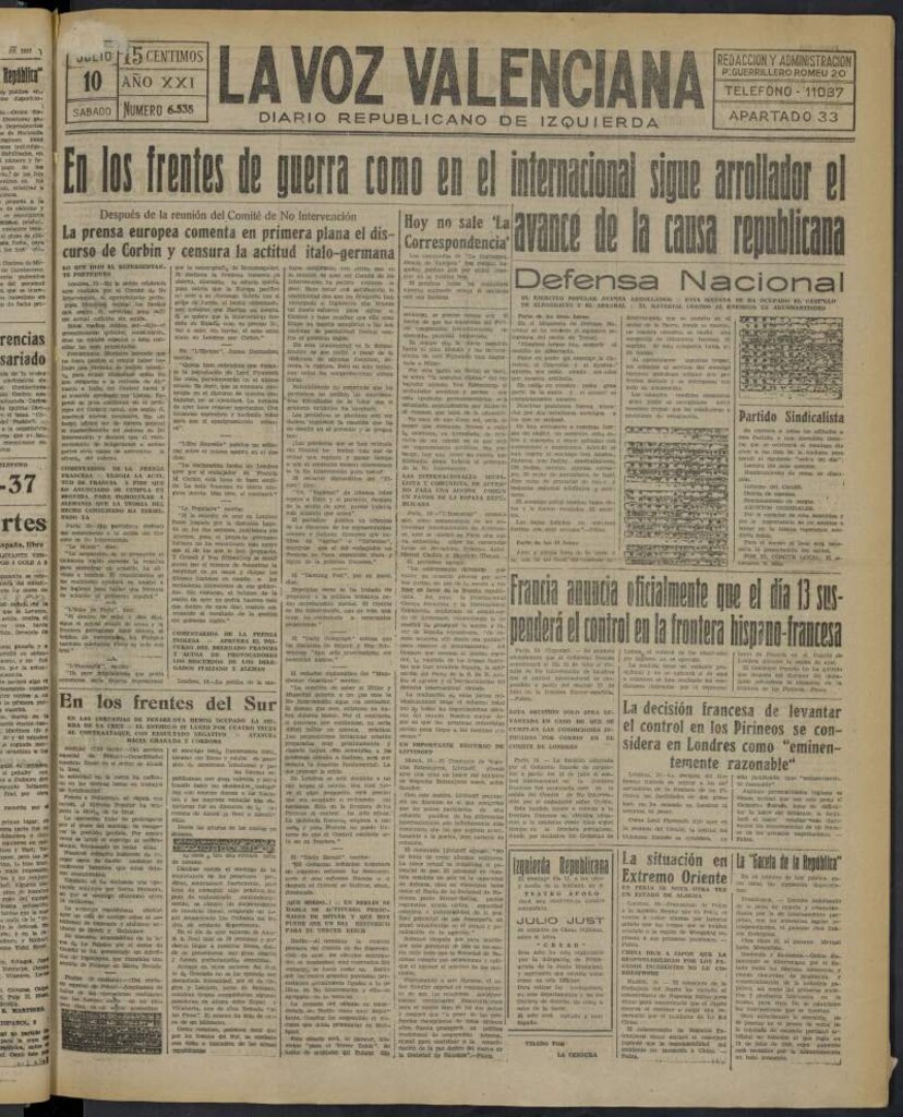Miniatura de La Voz Valenciana del 10 de julio de 1937