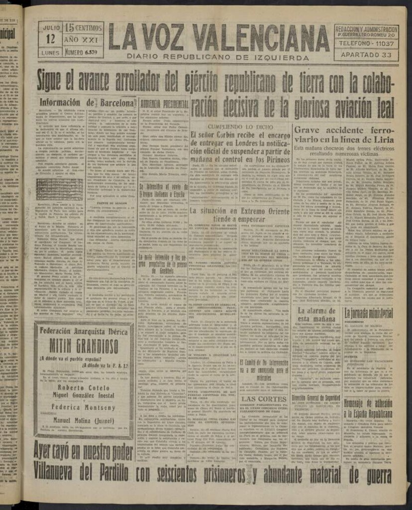 Miniatura de La Voz Valenciana del 12 de julio de 1937