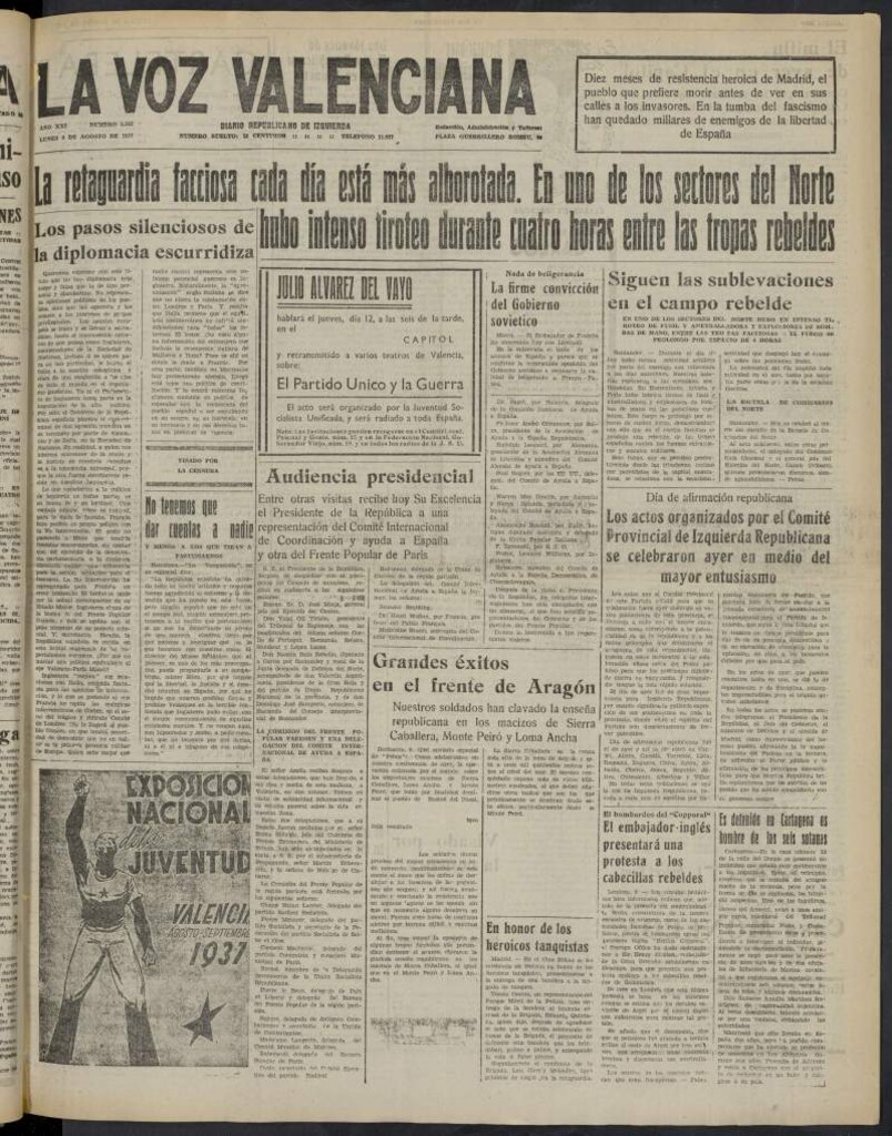 Miniatura de La Voz Valenciana del 9 de agosto de 1937