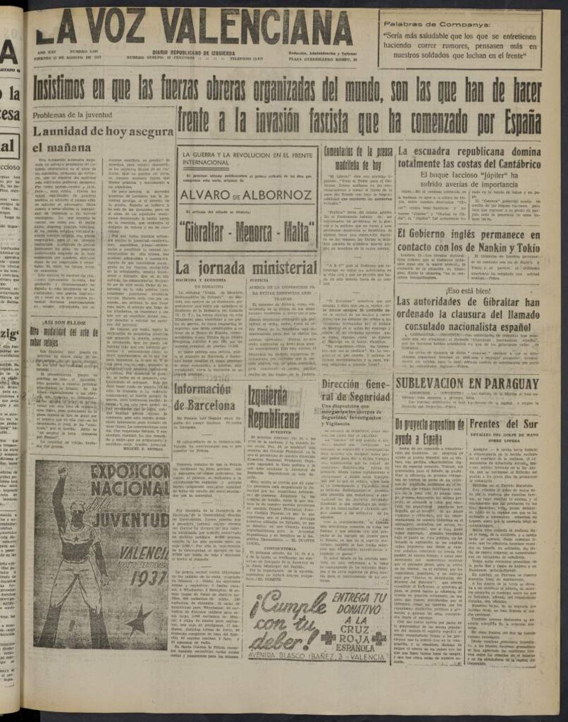 Miniatura de La Voz Valenciana del 13 de agosto de 1937