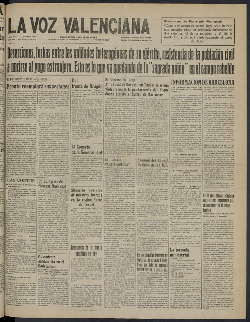 Miniatura de La Voz Valenciana del 14 de agosto de 1937