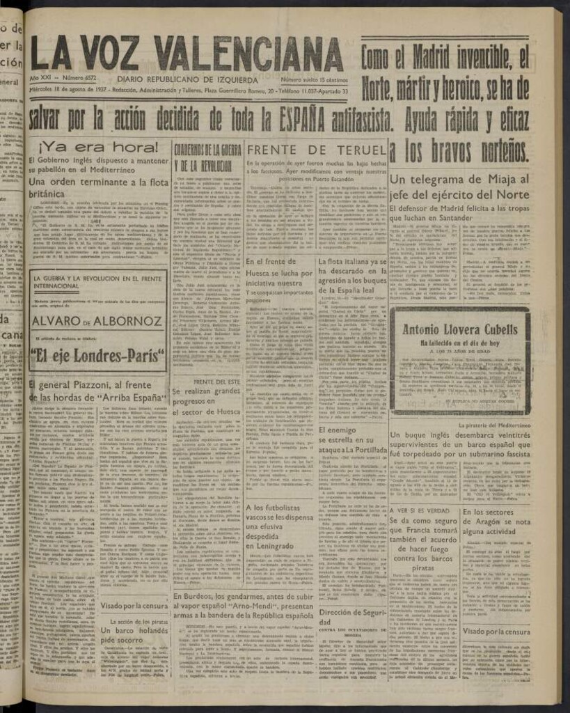 Miniatura de La Voz Valenciana del 18 de agosto de 1937