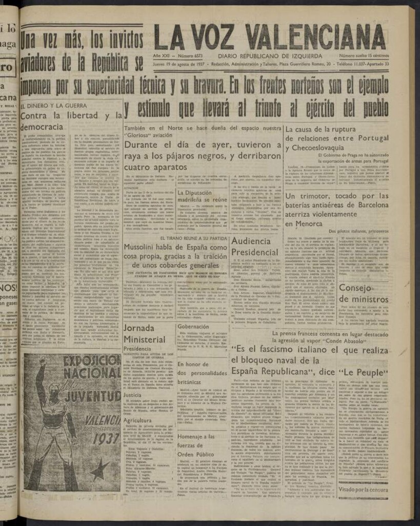 Miniatura de La Voz Valenciana del 19 de agosto de 1937