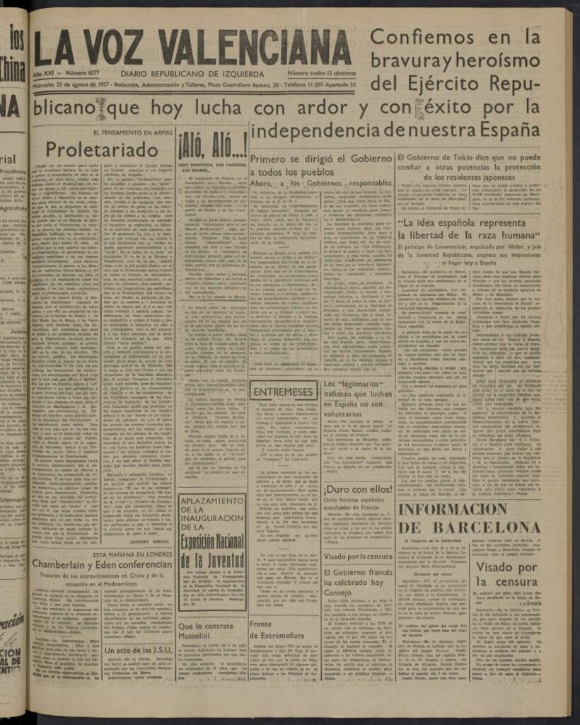 Miniatura de La Voz Valenciana del 25 de agosto de 1937