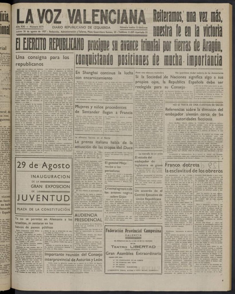 Miniatura de La Voz Valenciana del 26 de agosto de 1937