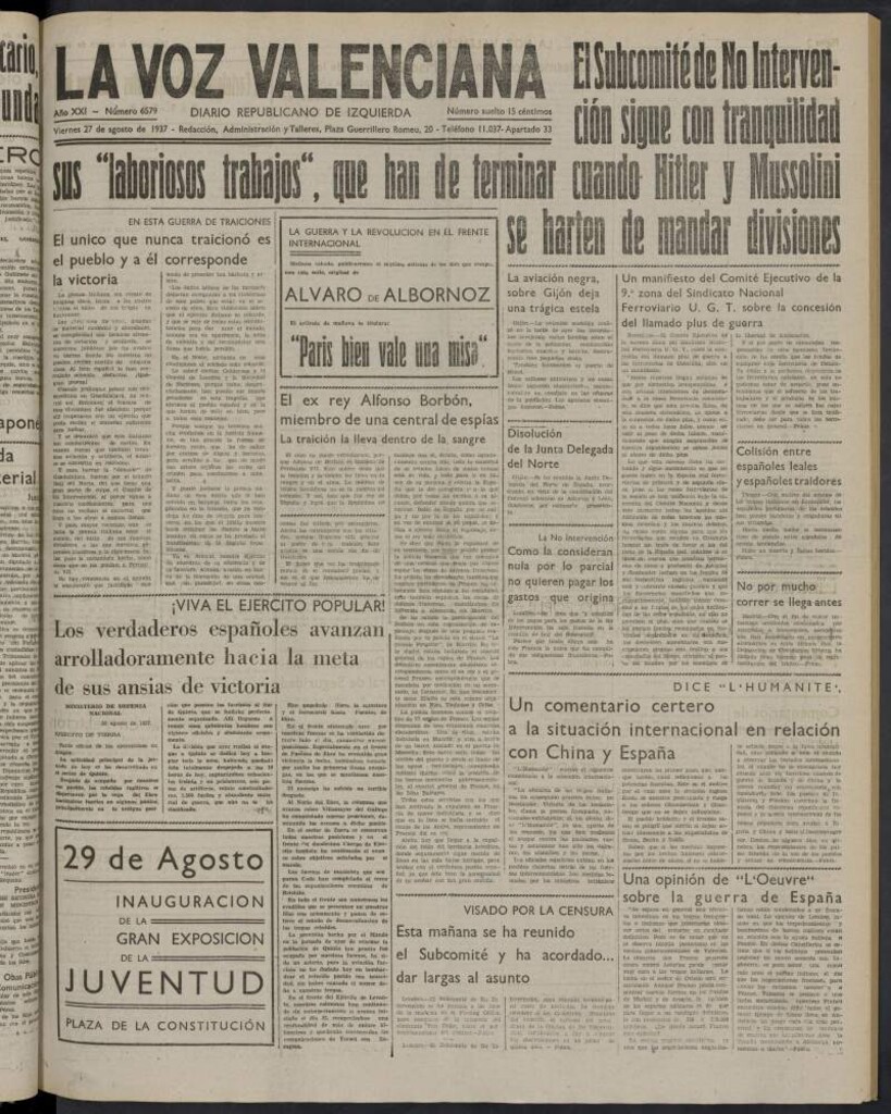 Miniatura de La Voz Valenciana del 27 de agosto de 1937