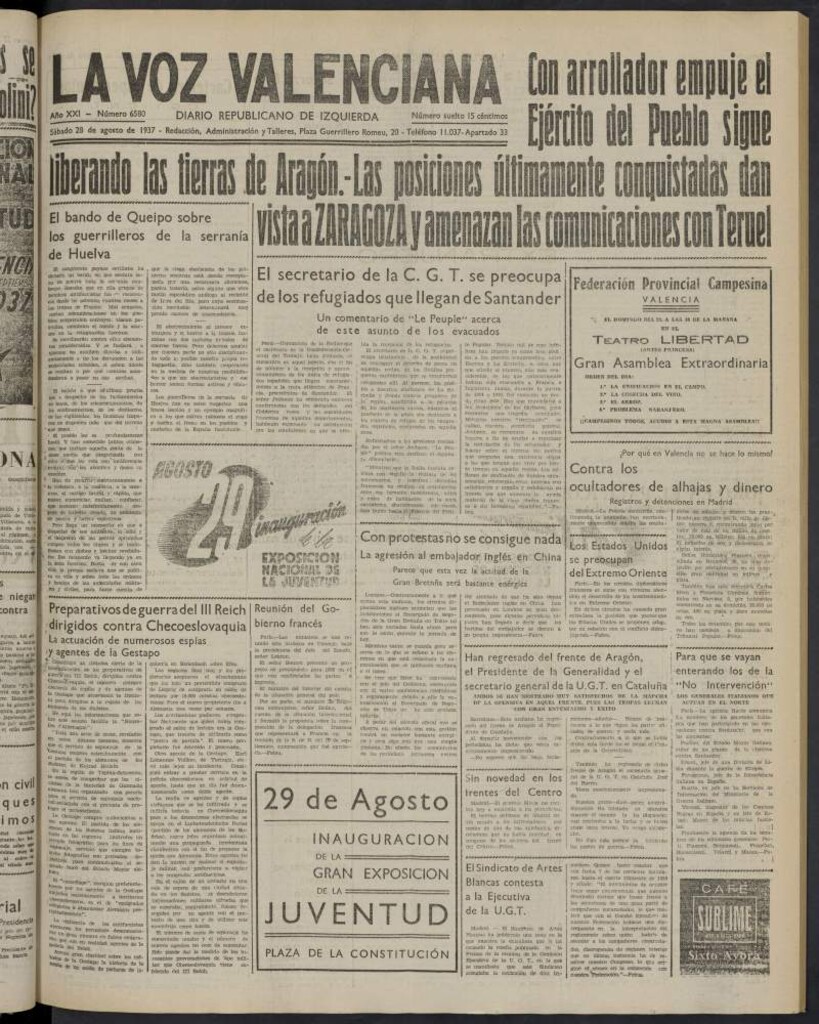 Miniatura de La Voz Valenciana del 28 de agosto de 1937