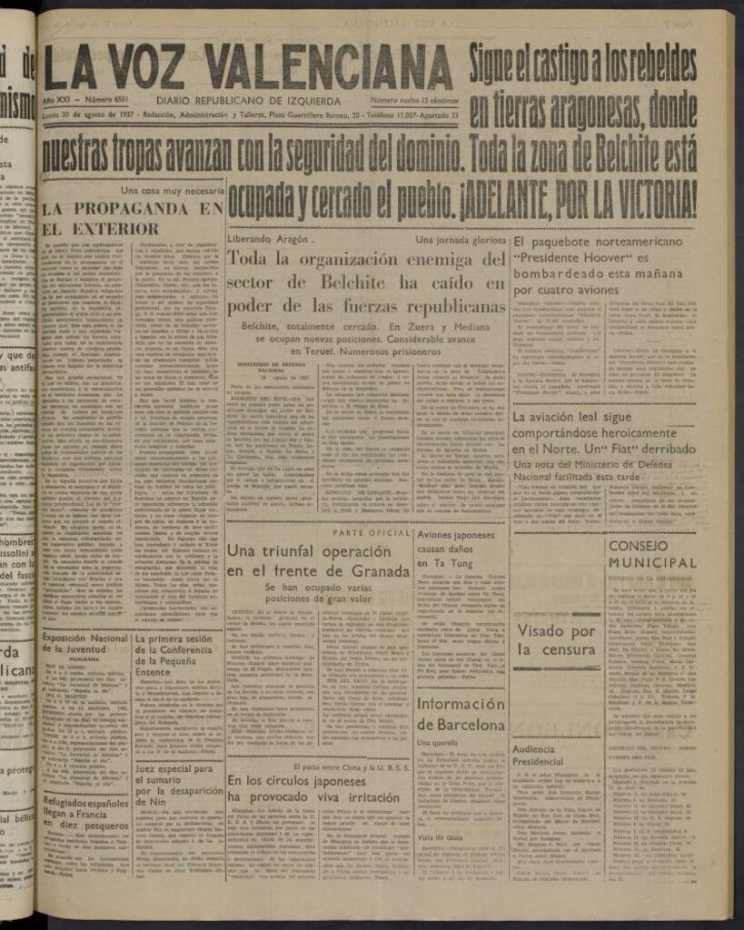 Miniatura de La Voz Valenciana del 30 de agosto de 1937