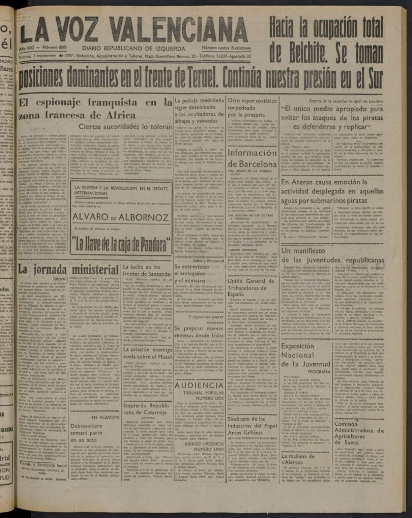 Miniatura de La Voz Valenciana del 3 de septiembre de 1937