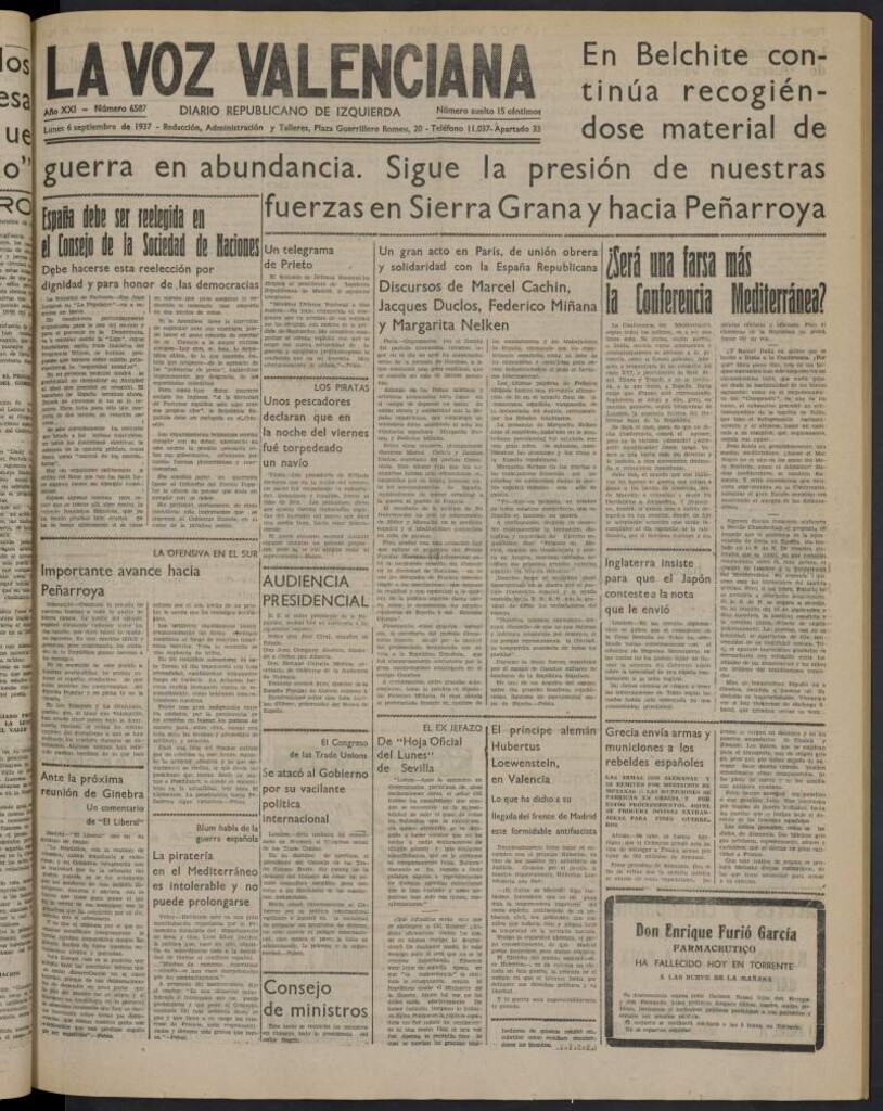 Miniatura de La Voz Valenciana del 6 de septiembre de 1937