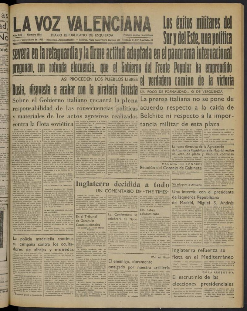 Miniatura de La Voz Valenciana del 7 de septiembre de 1937
