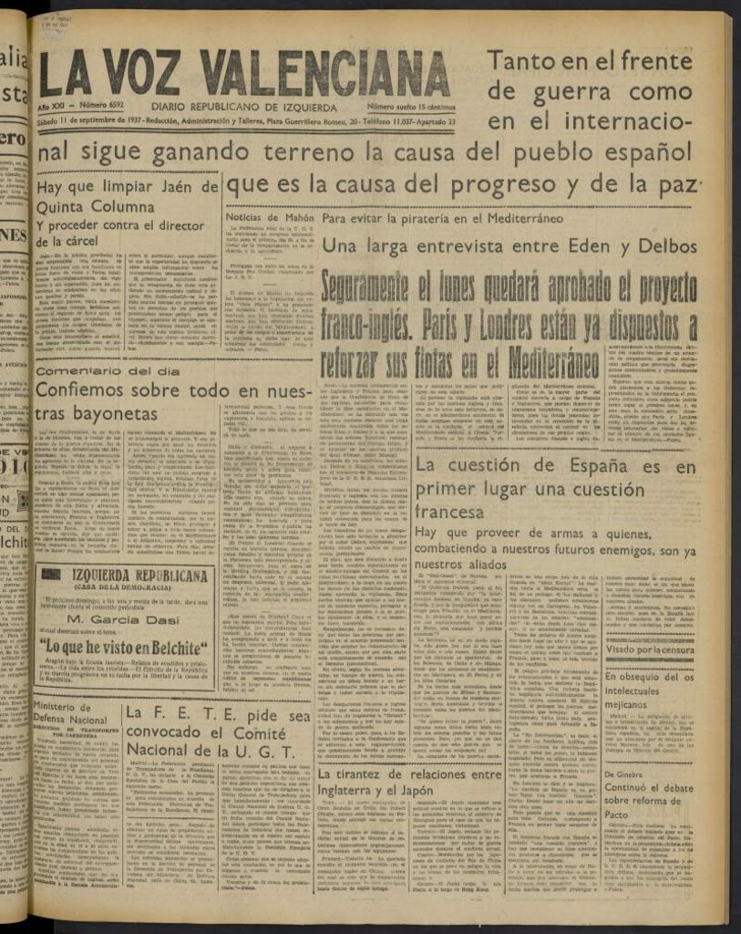 Miniatura de La Voz Valenciana del 11 de septiembre de 1937