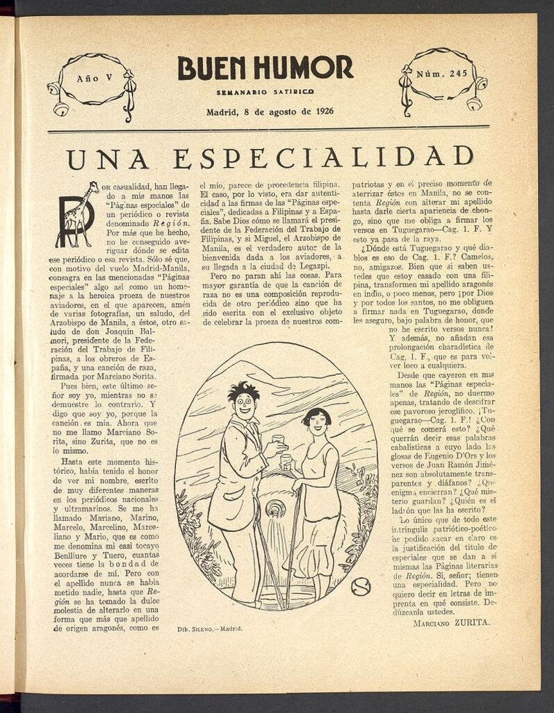 Miniatura de Buen Humor: semanario satírico. 8 de Agosto de 1926