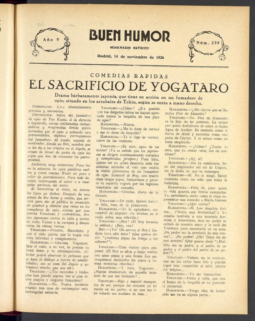 Miniatura de Buen Humor: semanario satírico. 14 de Noviembre de 1926