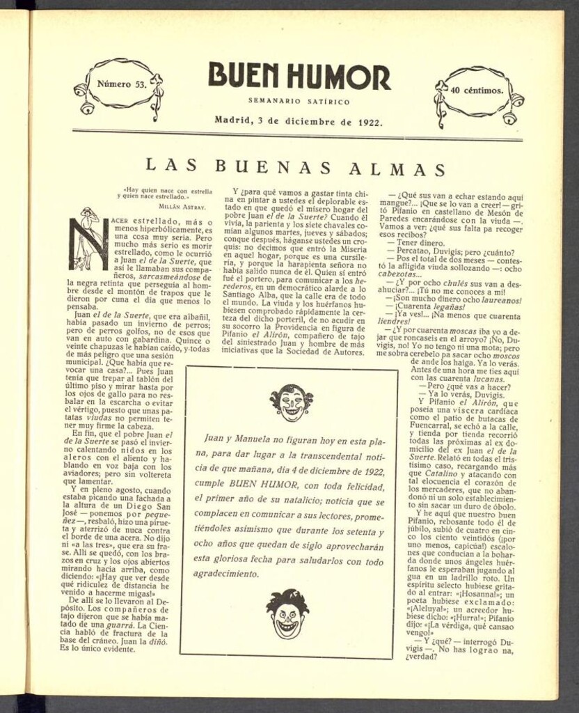 Miniatura de Buen Humor: semanario satírico. 3 de diciembre de 1922