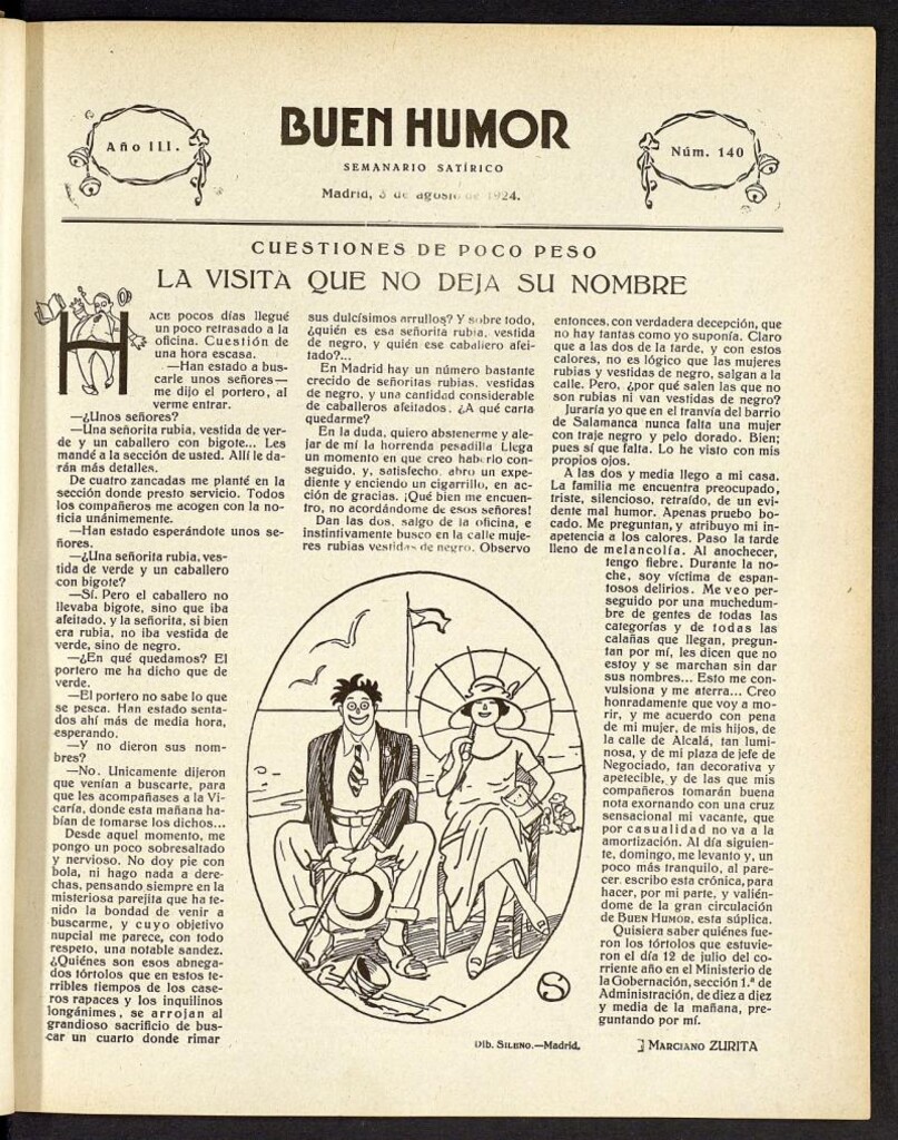 Miniatura de Buen Humor: semanario satírico. 3 de agosto de 1924